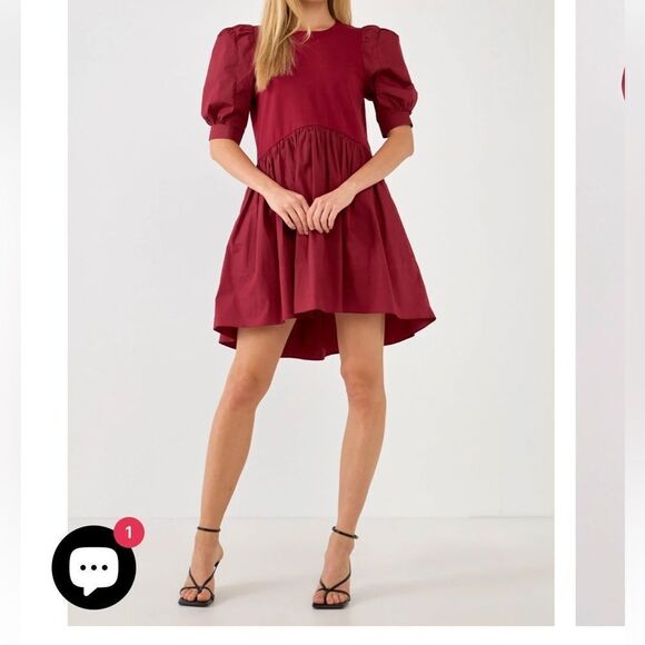 NWT English Factory Puff Sleeve High Low Knit Combo Dress size S - Picture 1 of 16